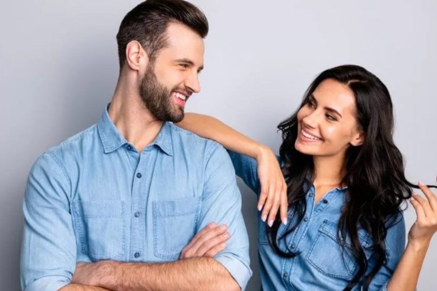 Happy couple with healthy thick hair after treatment at a hair loss clinic in Malaysia
